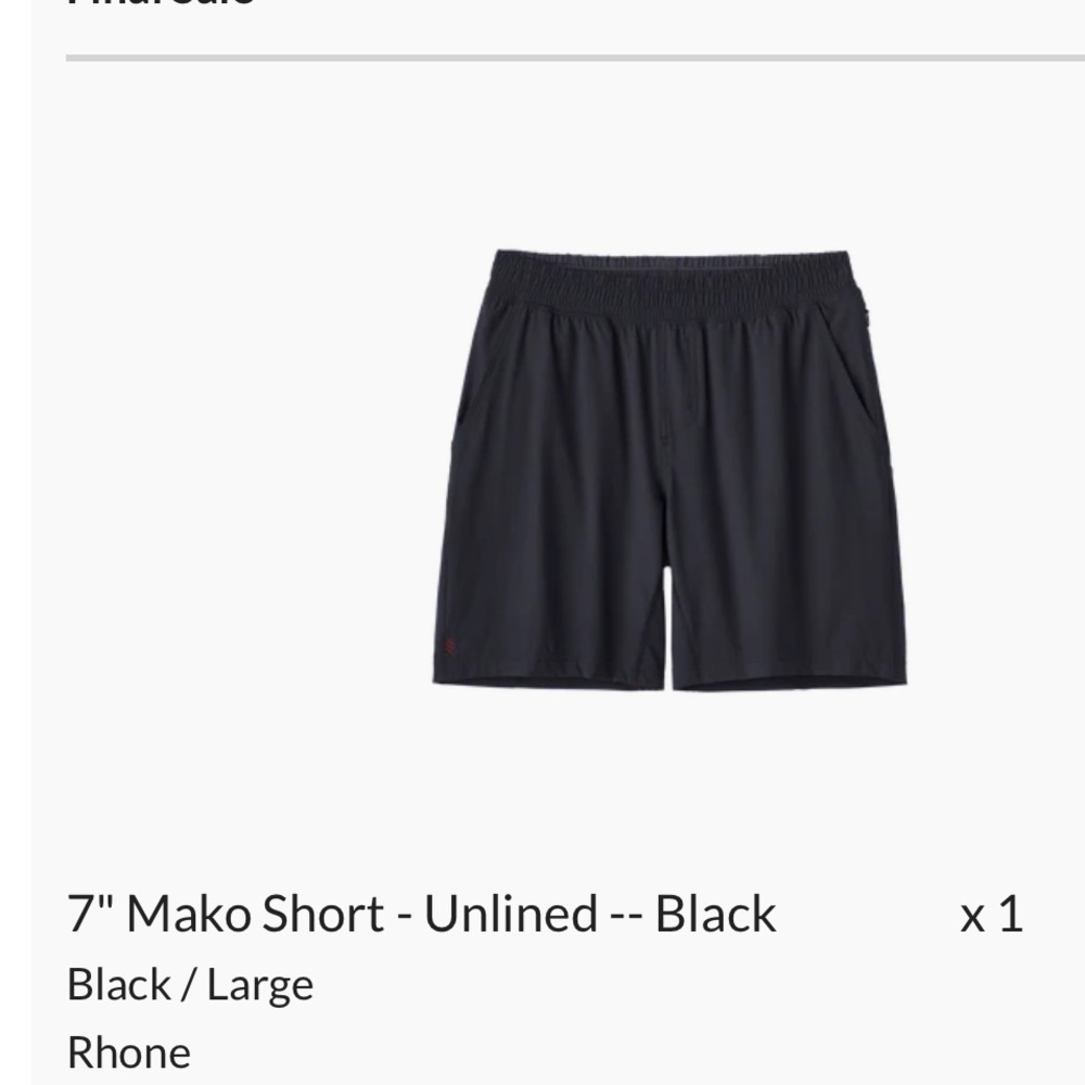 Brand New, NWT Rhone Mako Short, unlined, 7”, black